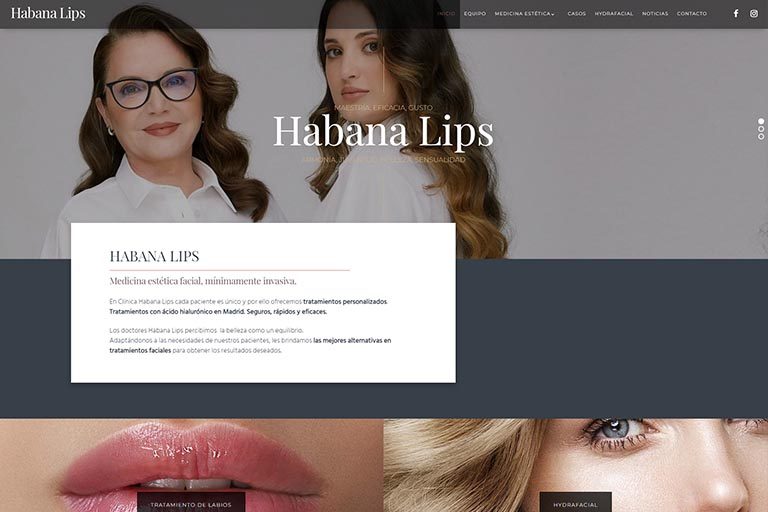 Página de Inicio de Habana Lips creada por PRISMADENT
