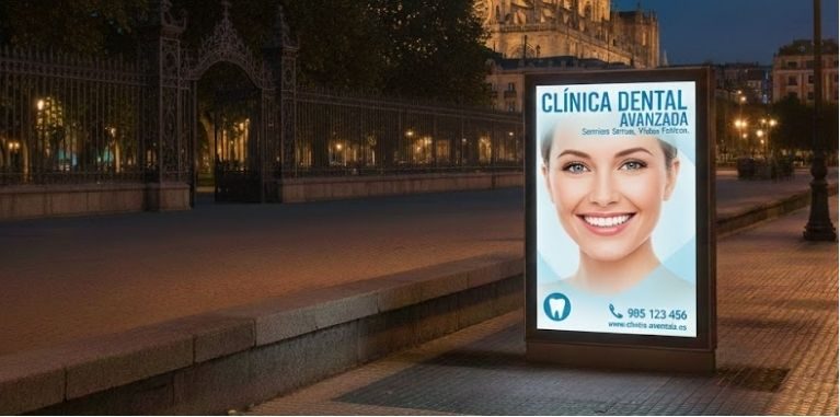 publicidad en un mupi de una clinica dental